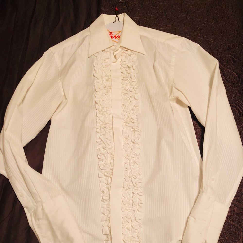 Angelino for Bermuda tuxedo dress shirt white